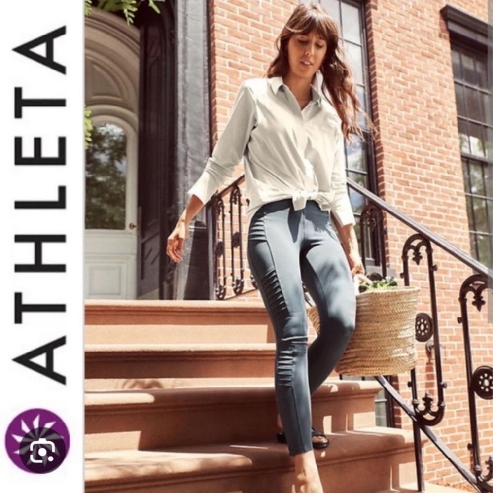 Athleta Blue Pin Striped Down Shirt for Women